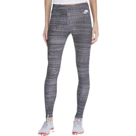 NIKE | Black & White Static Stripe Full Length Leggings Women’s Size X-Large - Picture 1 of 11